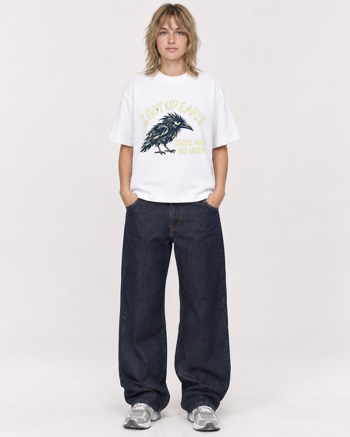 Mockup Boxy Heavyweight Tee White female full-body 19