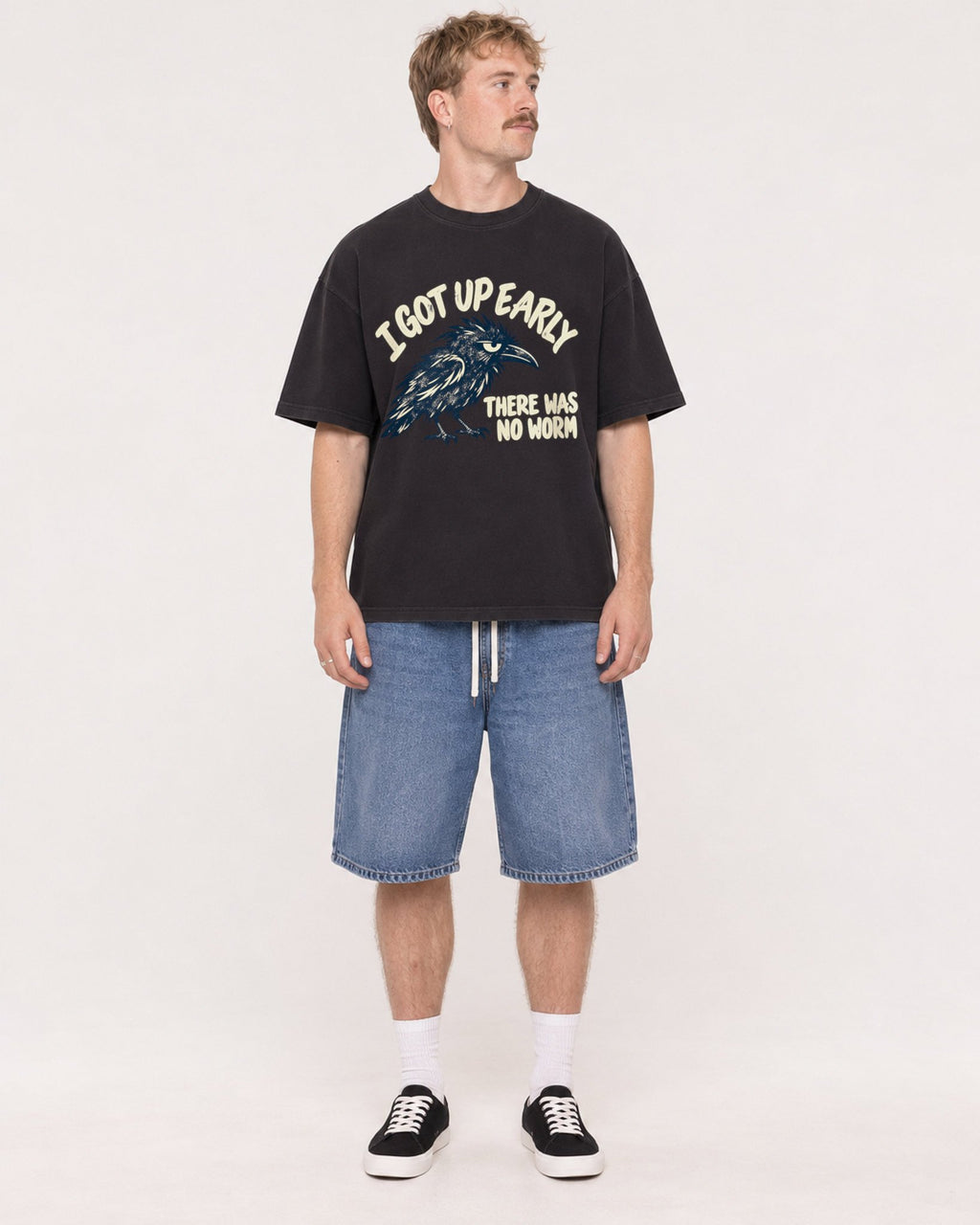 Mockup Boxy Heavyweight Tee Black male full-body 19
