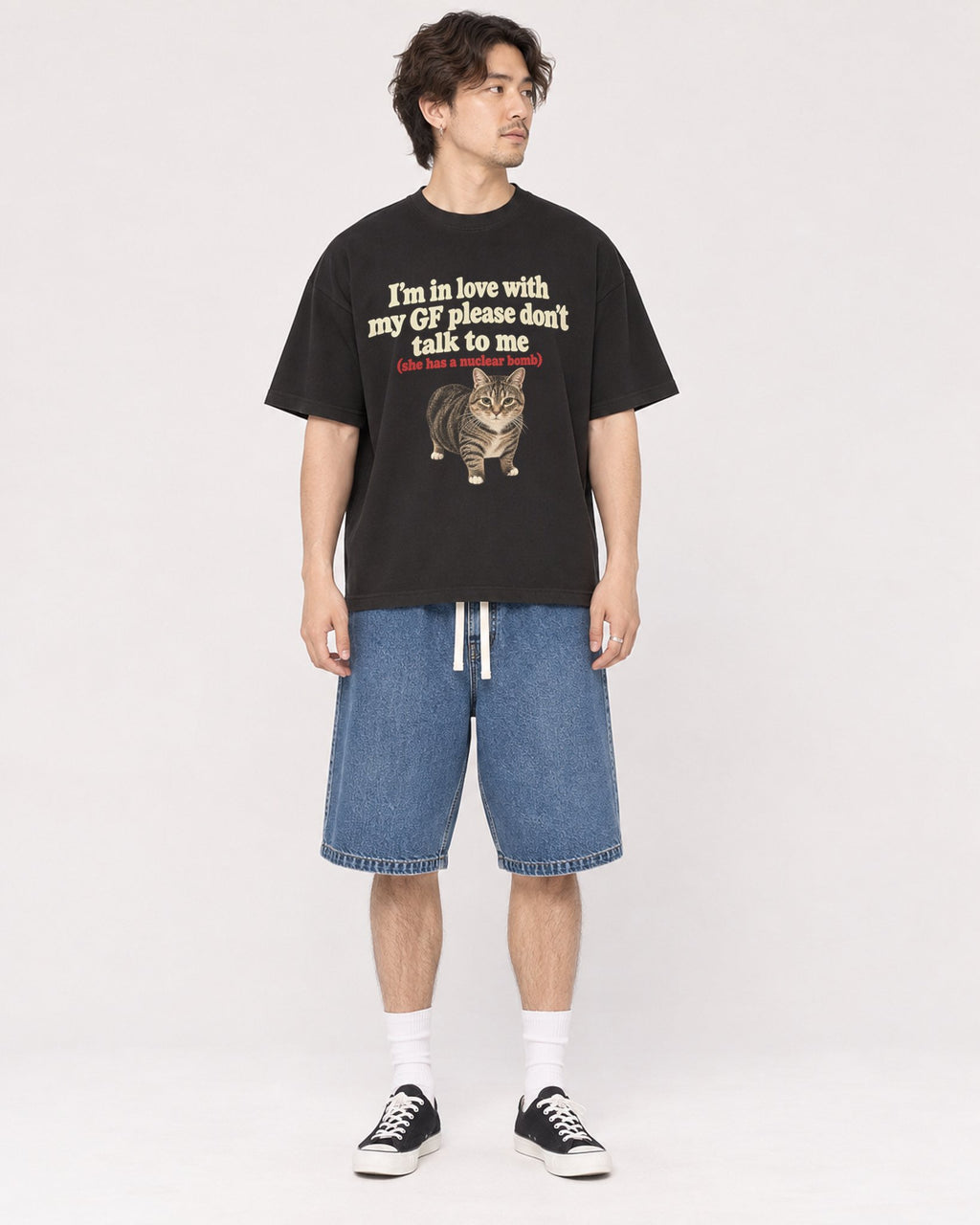 Mockup Boxy Heavyweight Tee Black male full-body 03