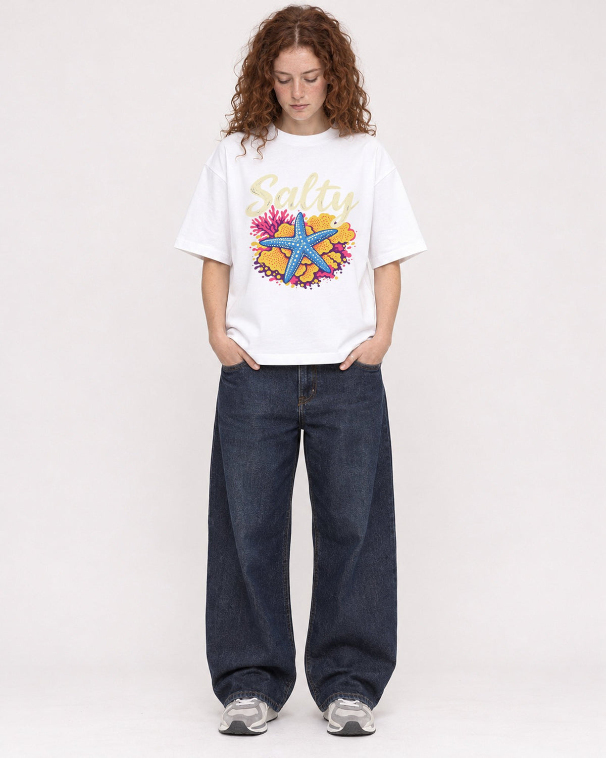 Mockup Boxy Heavyweight Tee White female full-body 09