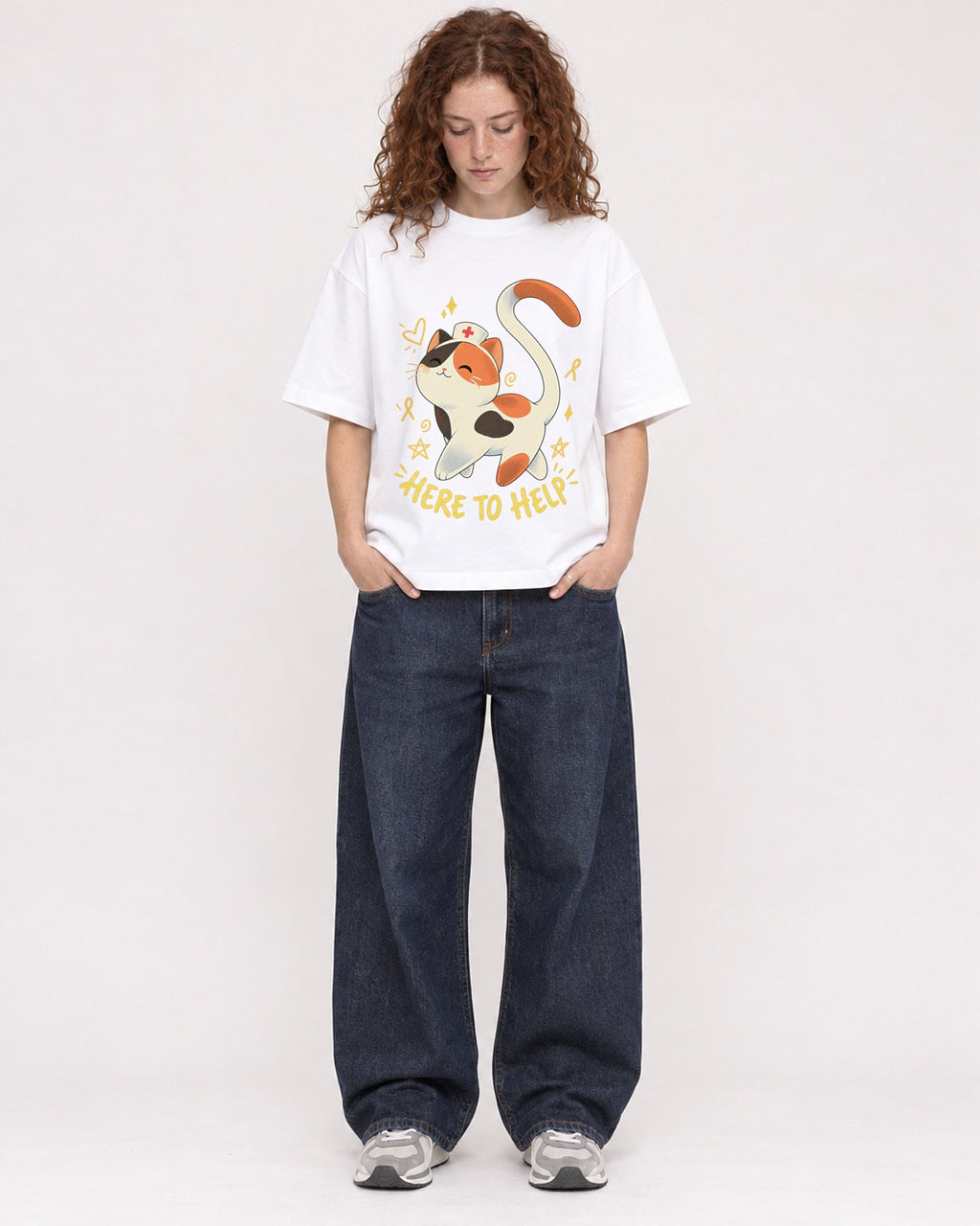 Mockup Boxy Heavyweight Tee White female full-body 09