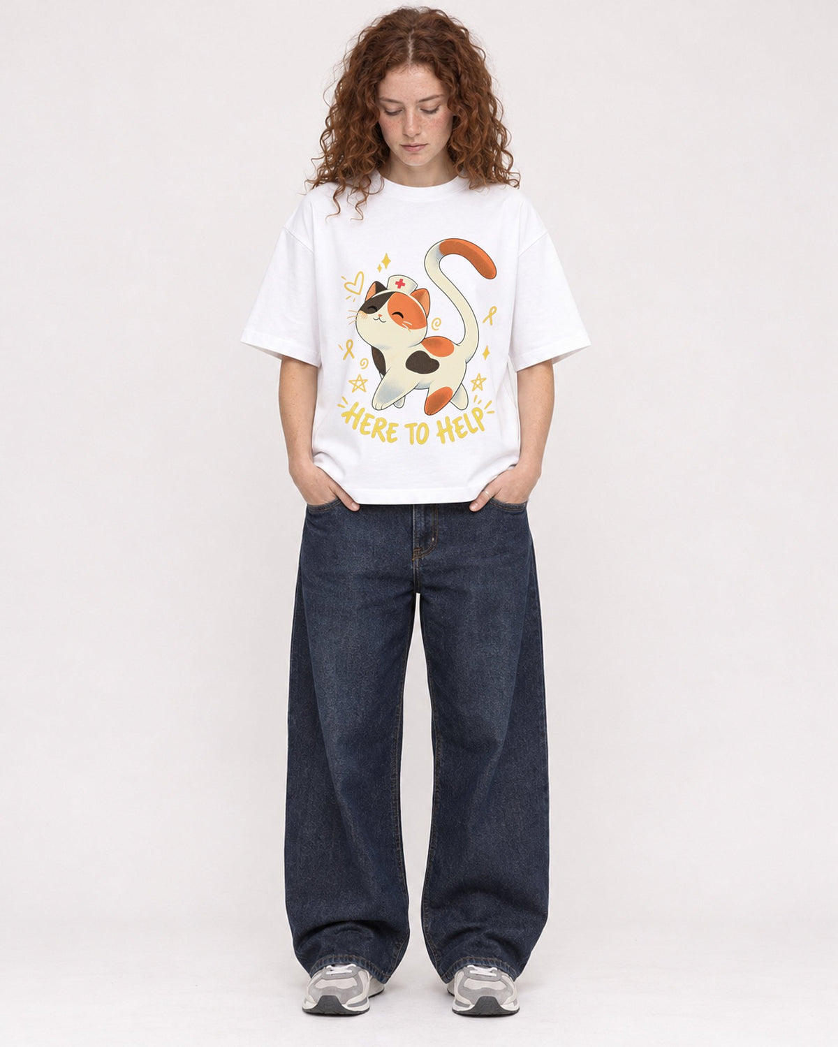 Mockup Boxy Heavyweight Tee White female full-body 09