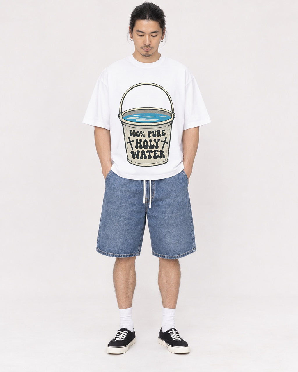 Mockup Boxy Heavyweight Tee White male full-body 43