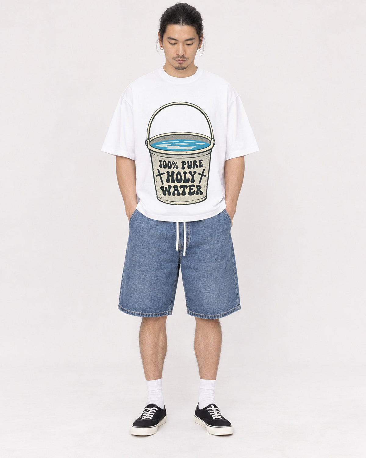 Mockup Boxy Heavyweight Tee White male full-body 43