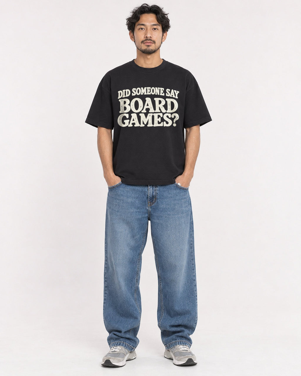 Mockup Boxy Heavyweight Tee Black male full-body 02