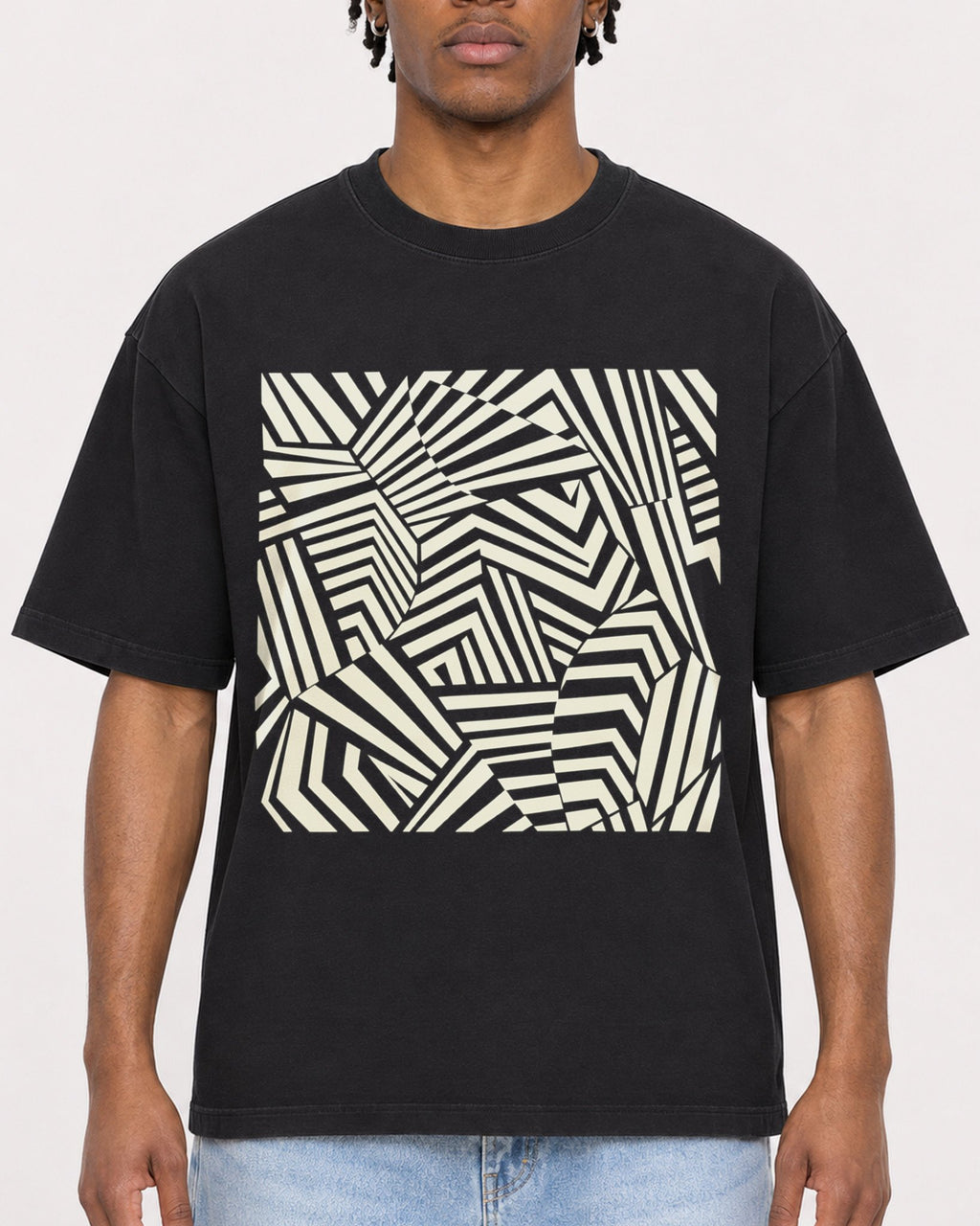 Mockup Boxy Heavyweight Tee Black male close-up 05