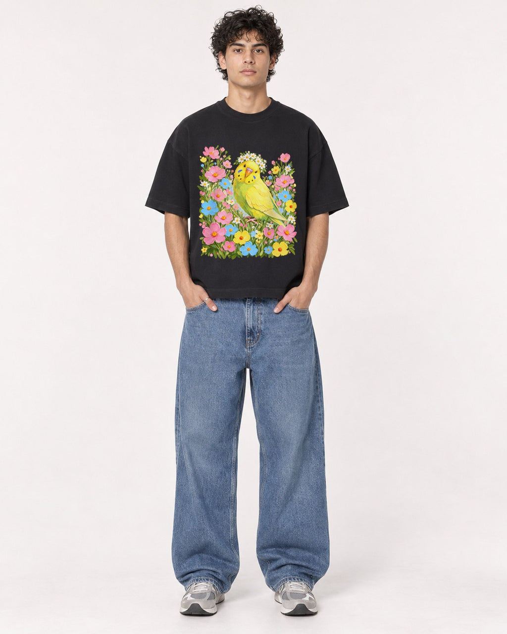 Mockup Boxy Heavyweight Tee Black male full-body 26