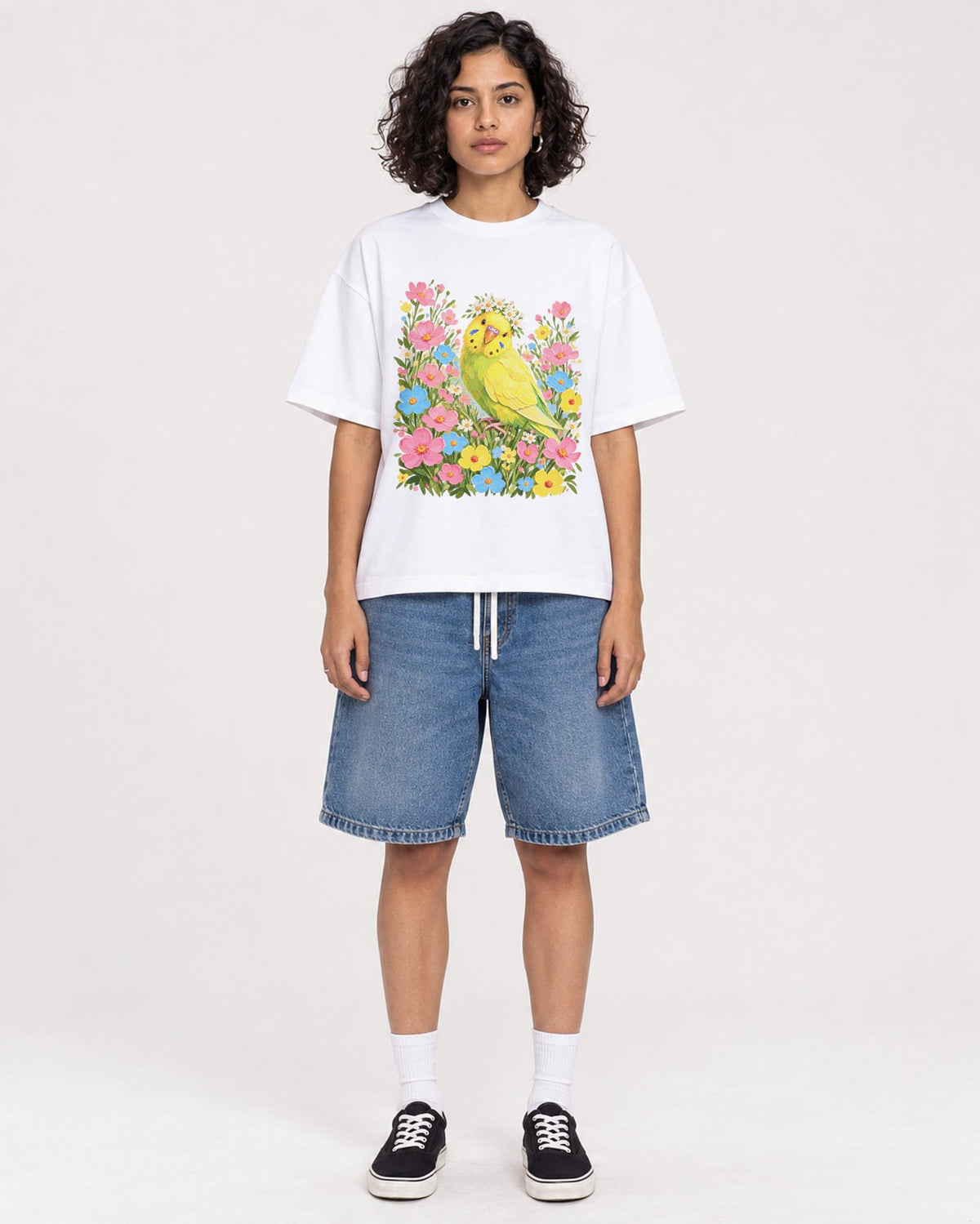 Mockup Boxy Heavyweight Tee White female full-body 26