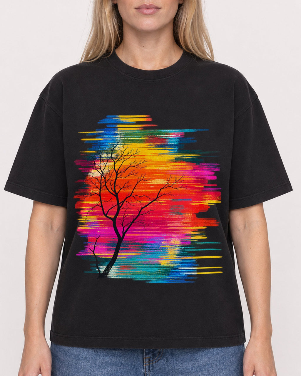 Mockup Boxy Heavyweight Tee Black female close-up 08