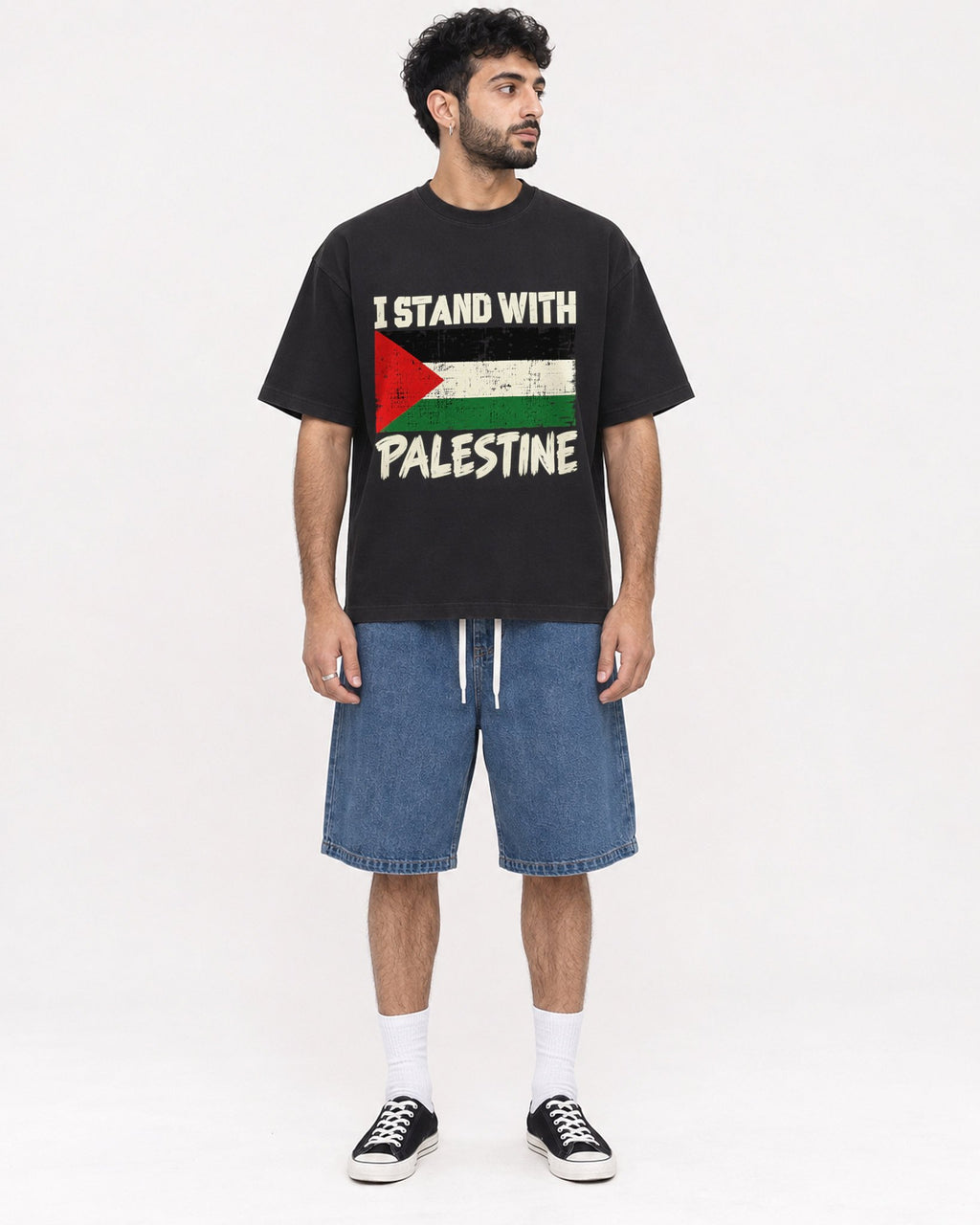 Mockup Boxy Heavyweight Tee Black male full-body 07