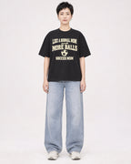 Mockup Boxy Heavyweight Tee Black female full-body 23