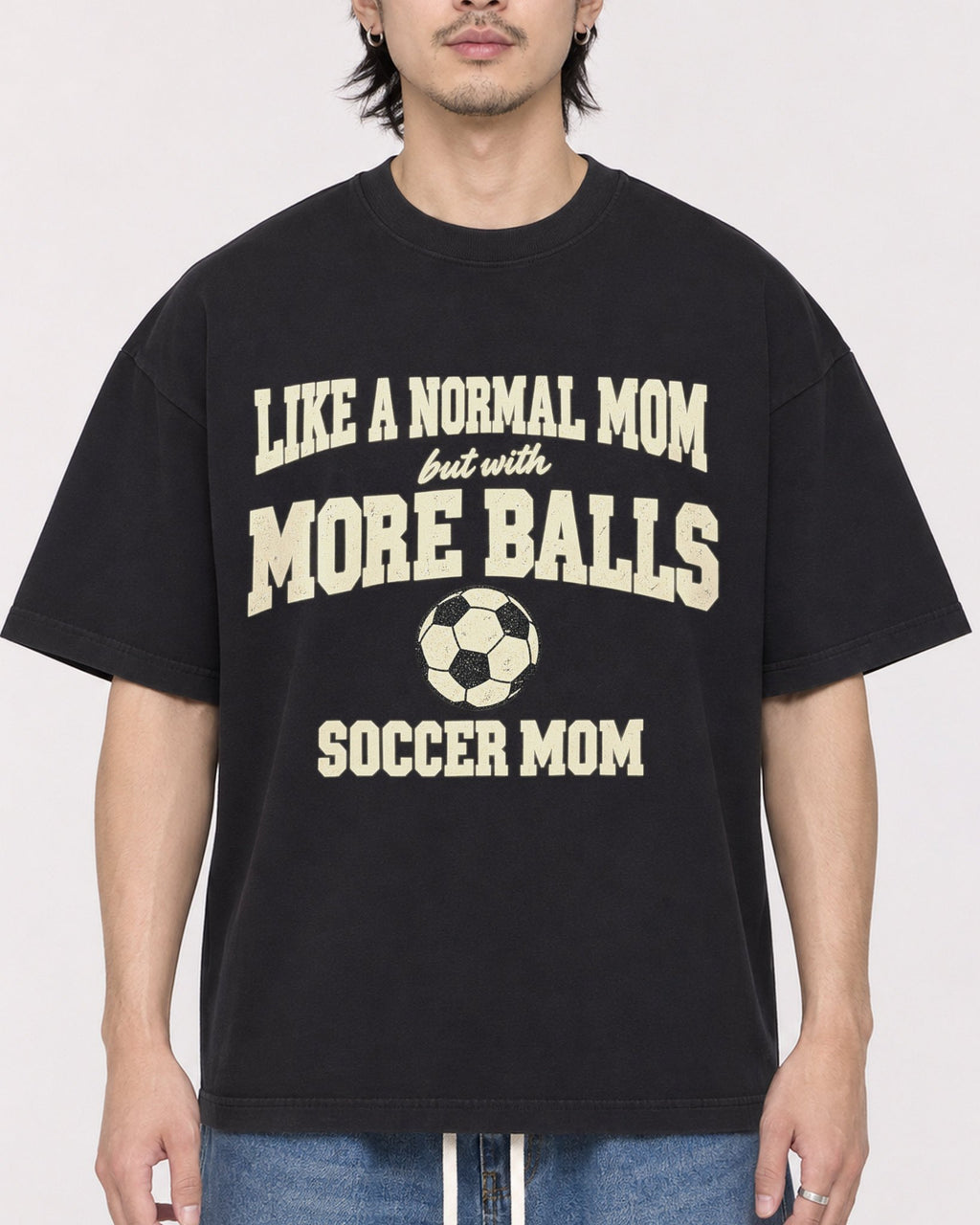 Mockup Boxy Heavyweight Tee Black male close-up 23