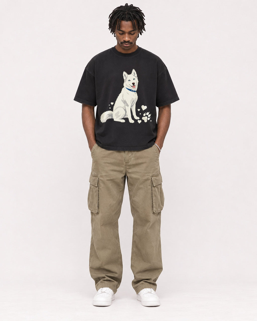 Mockup Boxy Heavyweight Tee Black male full-body 04
