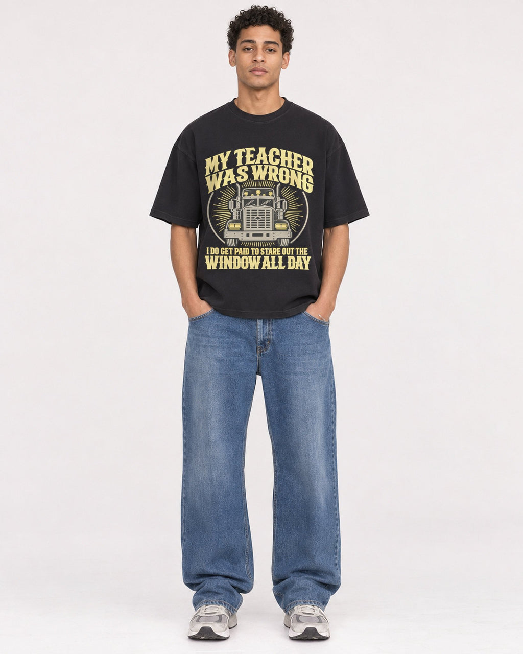 Mockup Boxy Heavyweight Tee Black male full-body 10