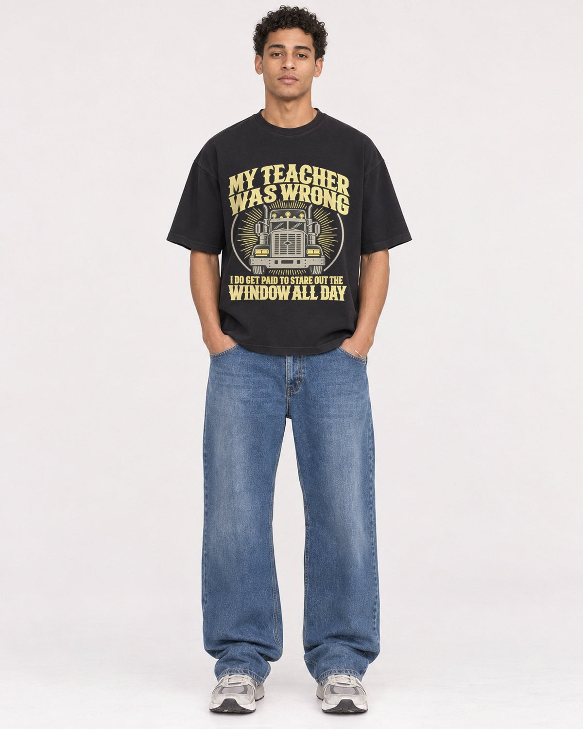 Mockup Boxy Heavyweight Tee Black male full-body 10