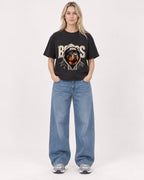 Mockup Boxy Heavyweight Tee Black female full-body 08