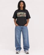 Mockup Boxy Heavyweight Tee Black female full-body 24