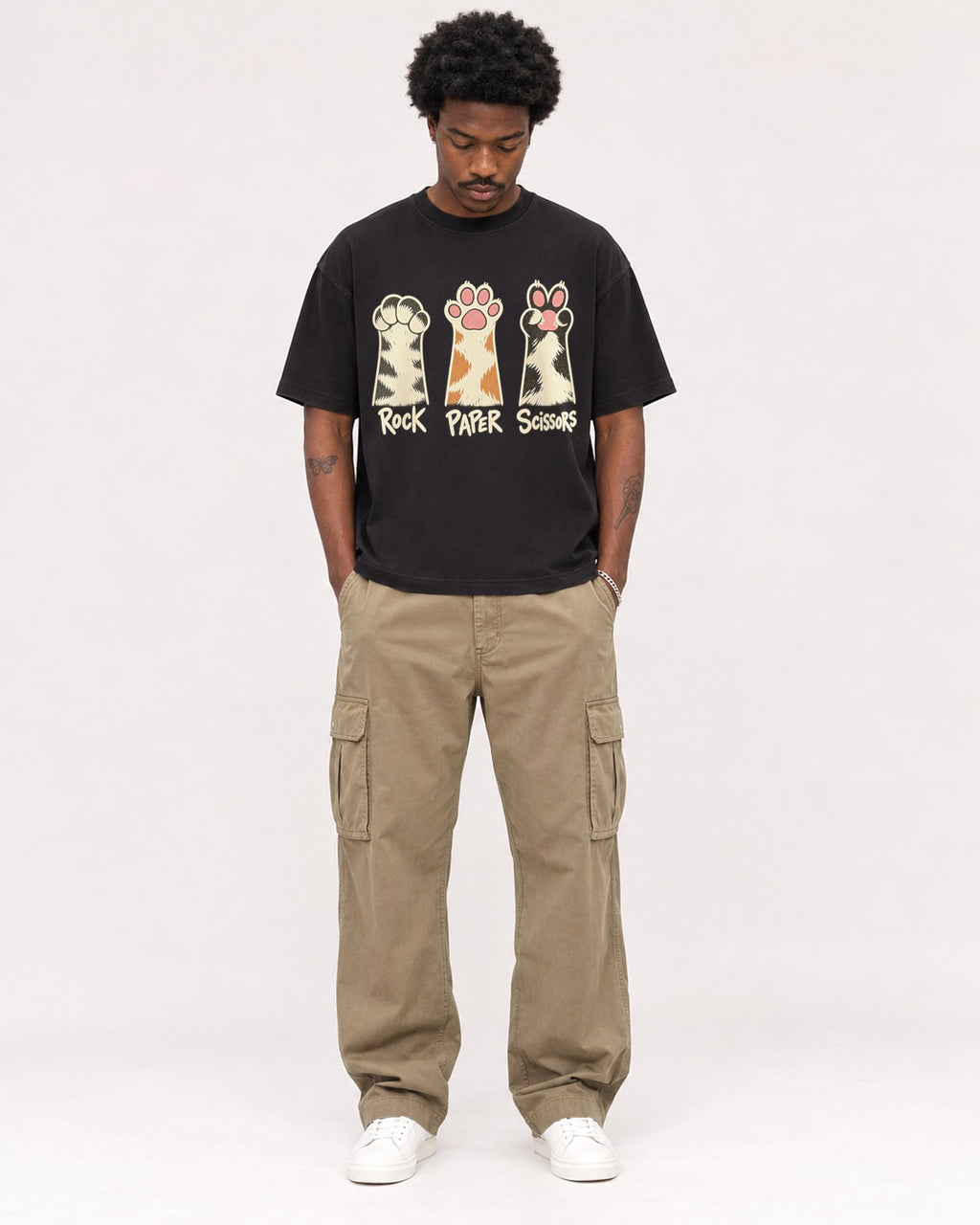 Mockup Boxy Heavyweight Tee Black male full-body 24
