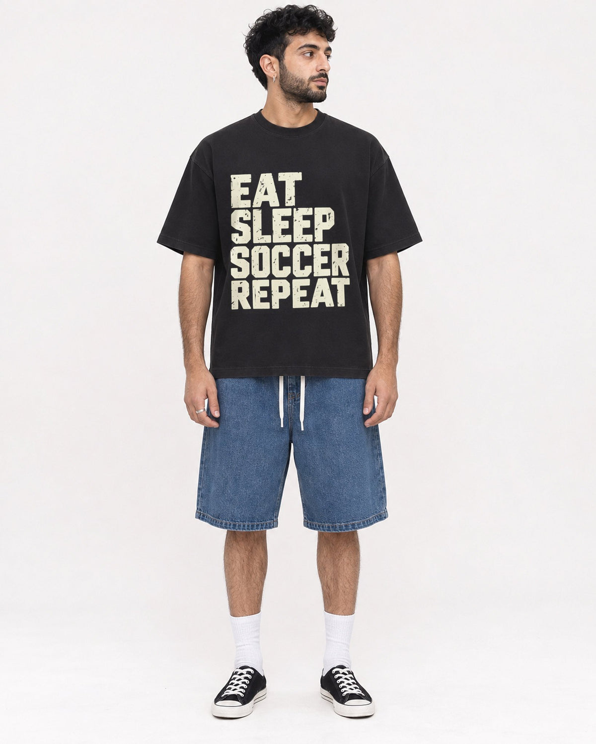 Mockup Boxy Heavyweight Tee Black male full-body 07