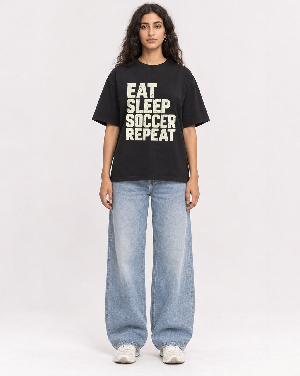 Mockup Boxy Heavyweight Tee Black female full-body 07