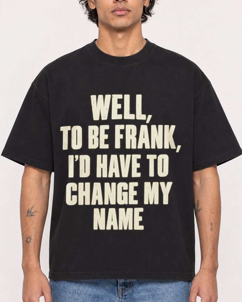 Mockup Boxy Heavyweight Tee Black male close-up 30