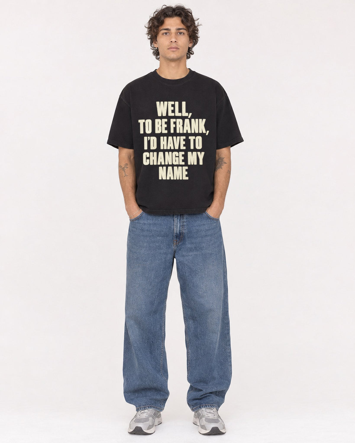 Mockup Boxy Heavyweight Tee Black male full-body 30