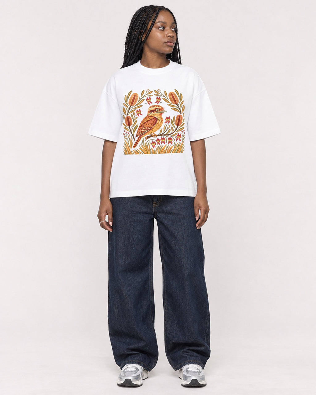 Mockup Boxy Heavyweight Tee White female full-body 04