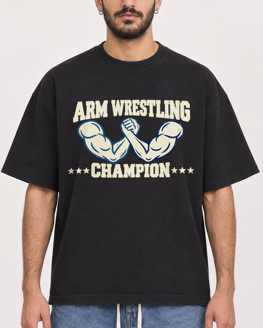 Mockup Boxy Heavyweight Tee Black male close-up 07