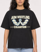 Mockup Boxy Heavyweight Tee Black female close-up 07
