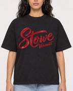Mockup Boxy Heavyweight Tee Black female close-up 07