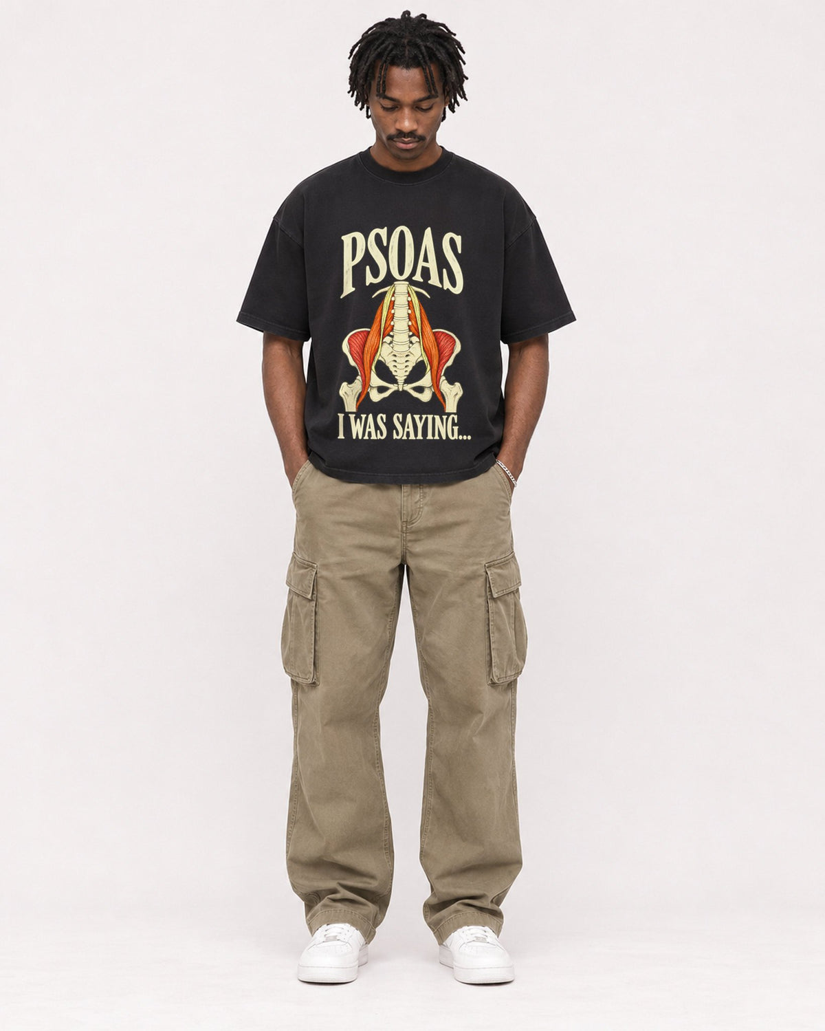Mockup Boxy Heavyweight Tee Black male full-body 04