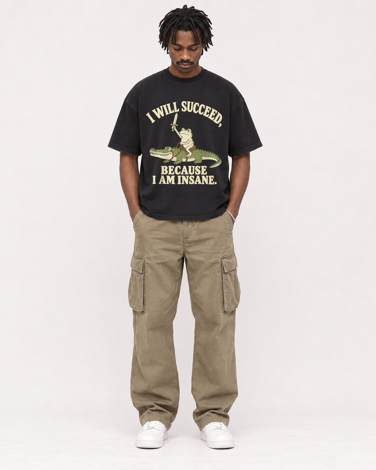 Mockup Boxy Heavyweight Tee Black male full-body 04