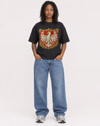 Mockup Boxy Heavyweight Tee Black female full-body 24