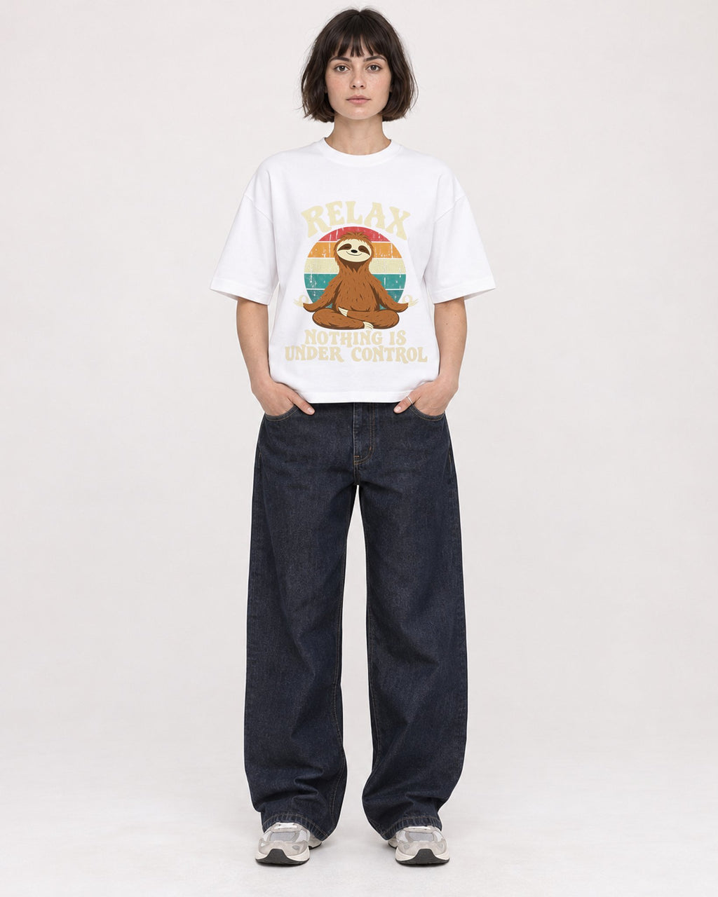 Mockup Boxy Heavyweight Tee White female full-body 39