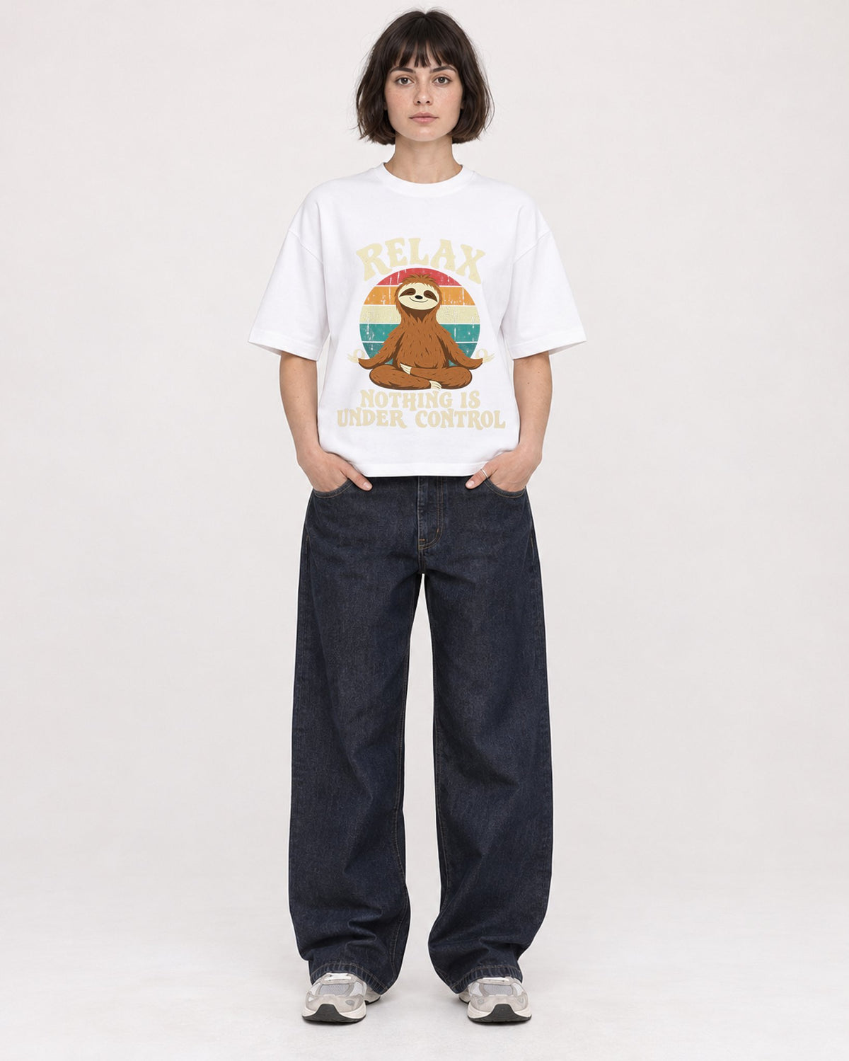 Mockup Boxy Heavyweight Tee White female full-body 39
