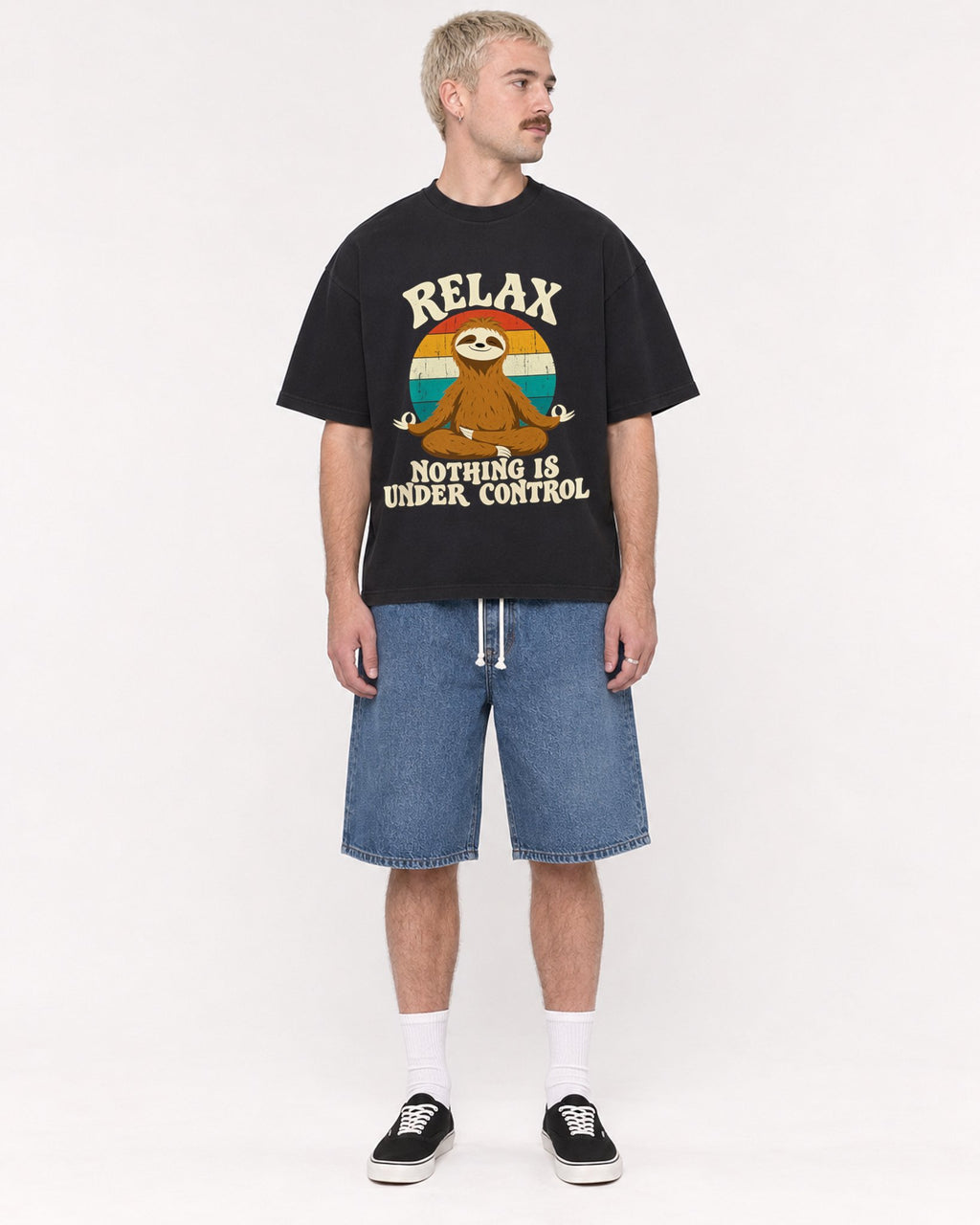 Mockup Boxy Heavyweight Tee Black male full-body 39