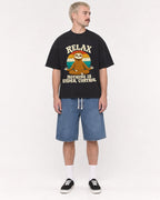Mockup Boxy Heavyweight Tee Black male full-body 39