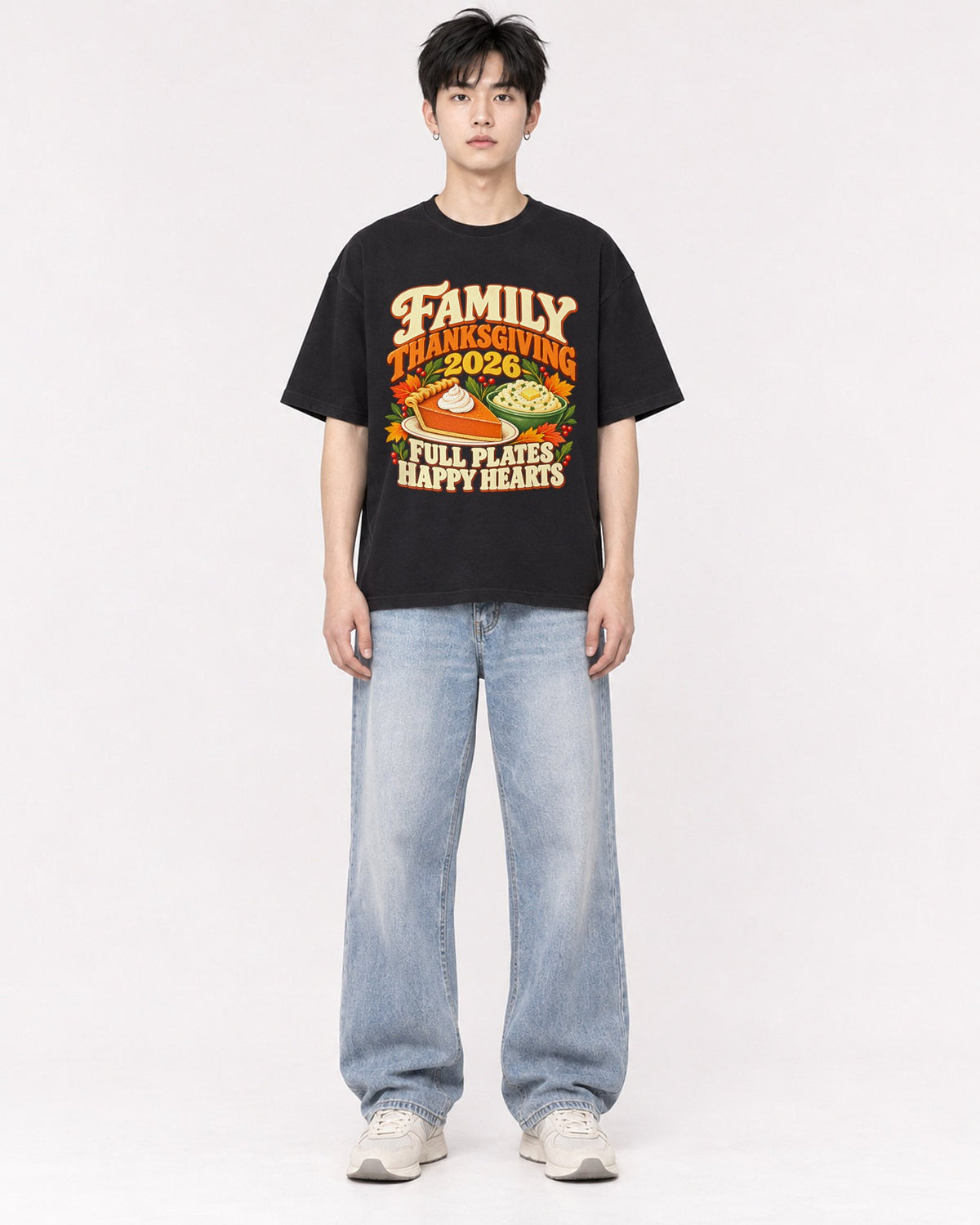 Mockup Boxy Heavyweight Tee Black male full-body 01