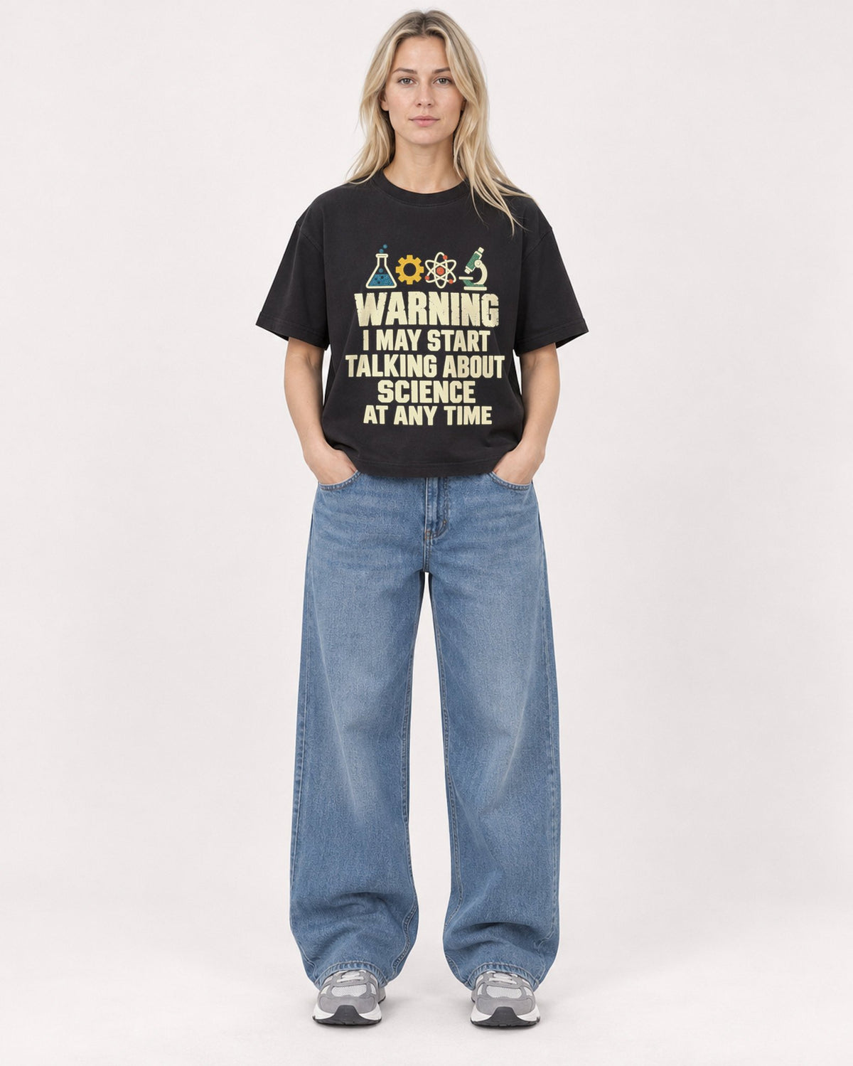 Mockup Boxy Heavyweight Tee Black female full-body 08