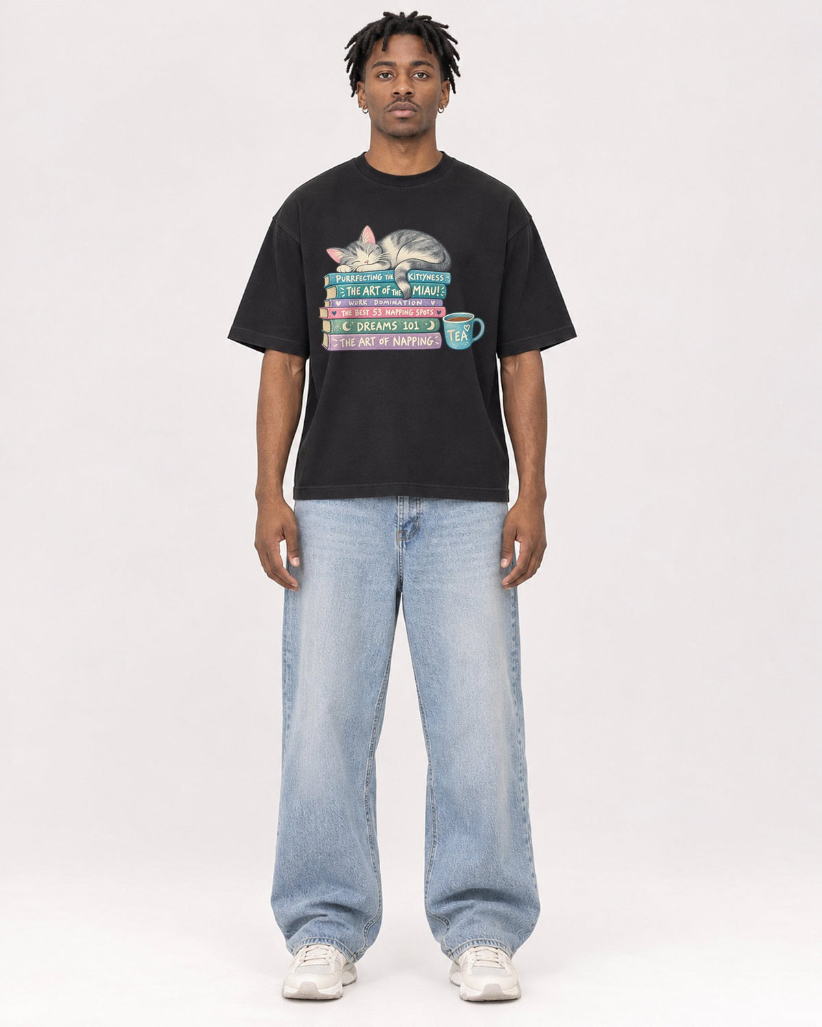 Mockup Boxy Heavyweight Tee Black male full-body 05