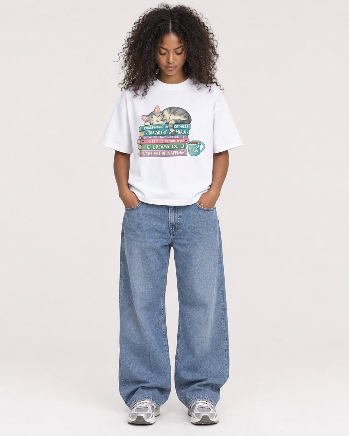 Mockup Boxy Heavyweight Tee White female full-body 05