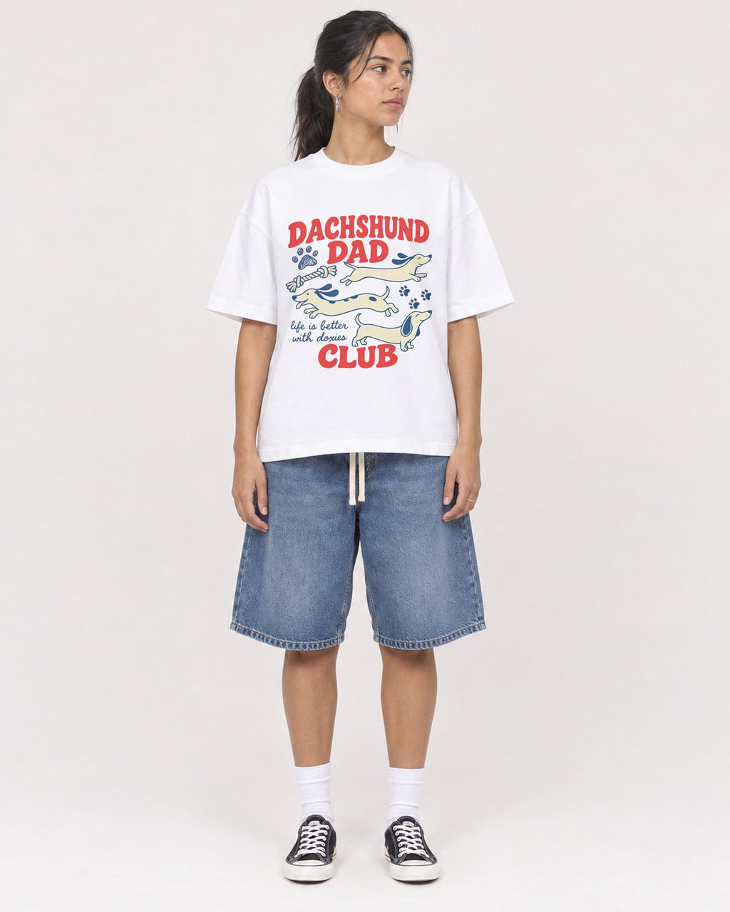 Mockup Boxy Heavyweight Tee White female full-body 16