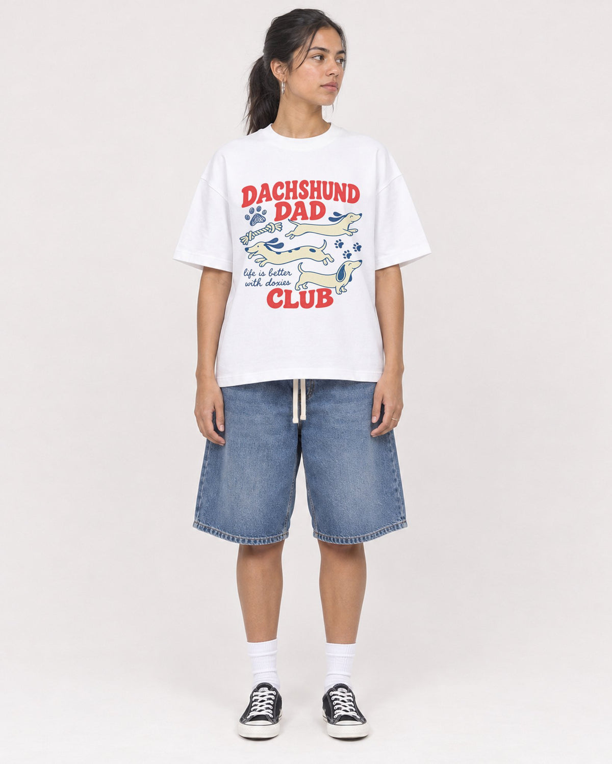 Mockup Boxy Heavyweight Tee White female full-body 16