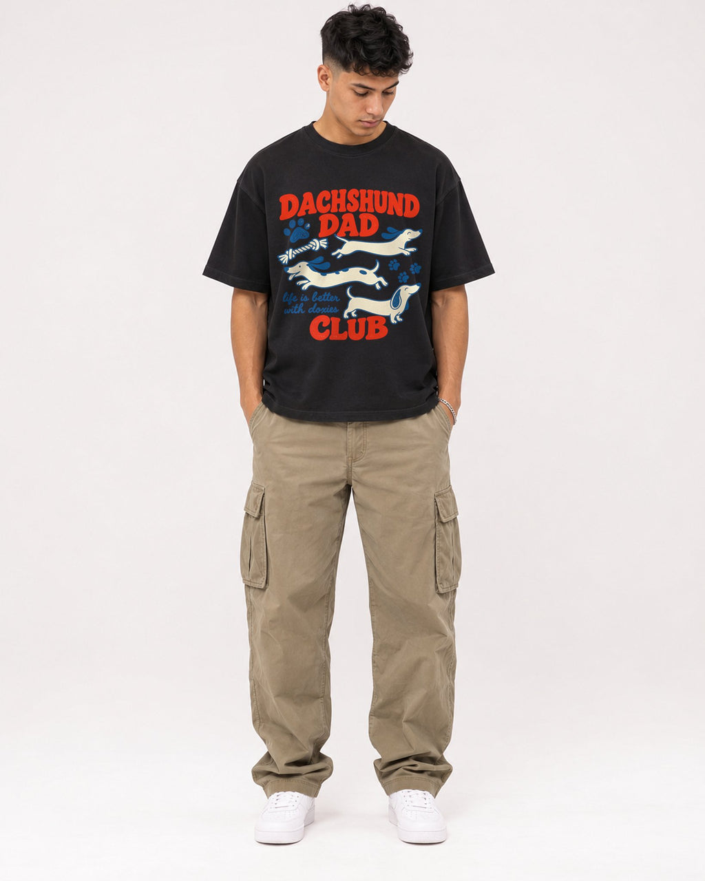 Mockup Boxy Heavyweight Tee Black male full-body 16