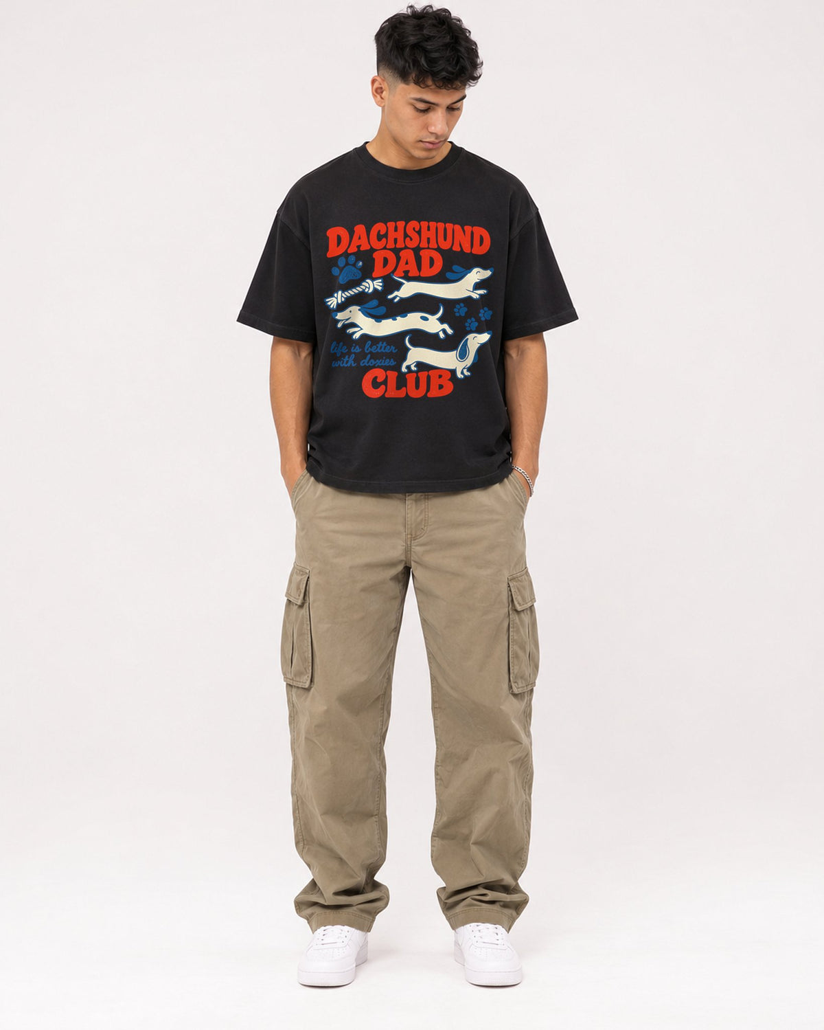 Mockup Boxy Heavyweight Tee Black male full-body 16
