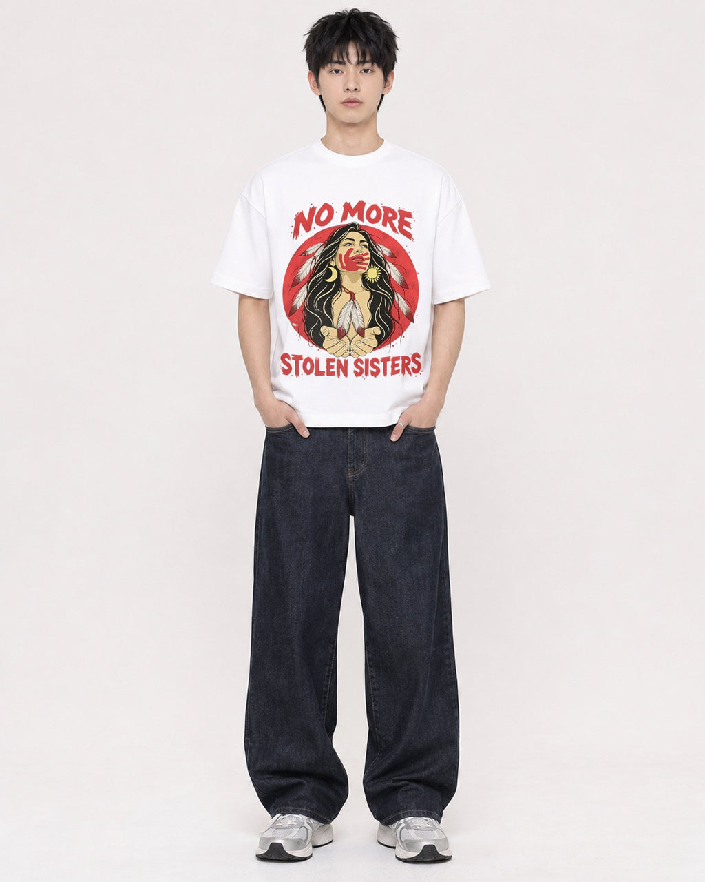 Mockup Boxy Heavyweight Tee White male full-body 01