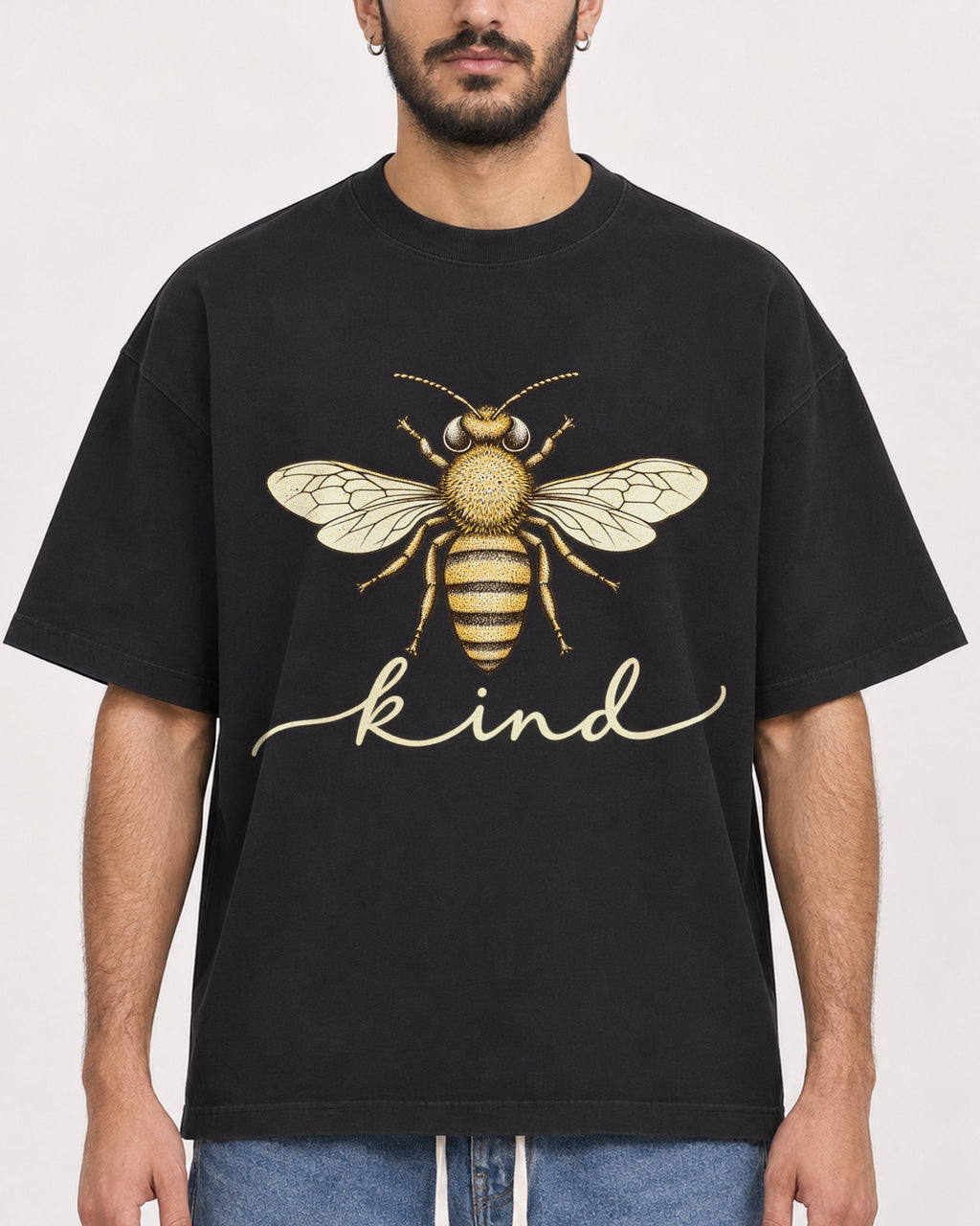Mockup Boxy Heavyweight Tee Black male close-up 07