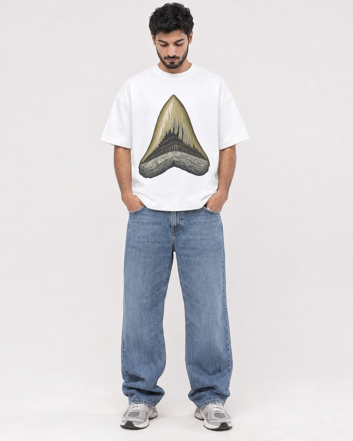 Mockup Boxy Heavyweight Tee White male full-body 07