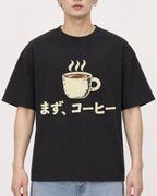 Mockup Boxy Heavyweight Tee Black male close-up 01