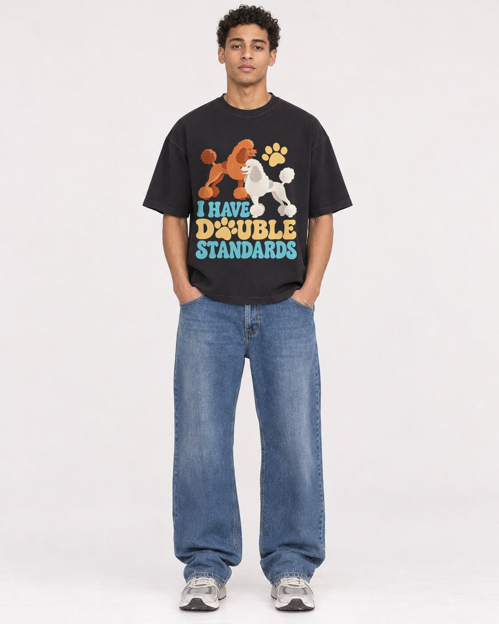 Mockup Boxy Heavyweight Tee Black male full-body 10